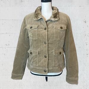 VTG Y2K Esprit Velveteen & Faux Fur Utility Jacket Retro Boho Earthy Size L